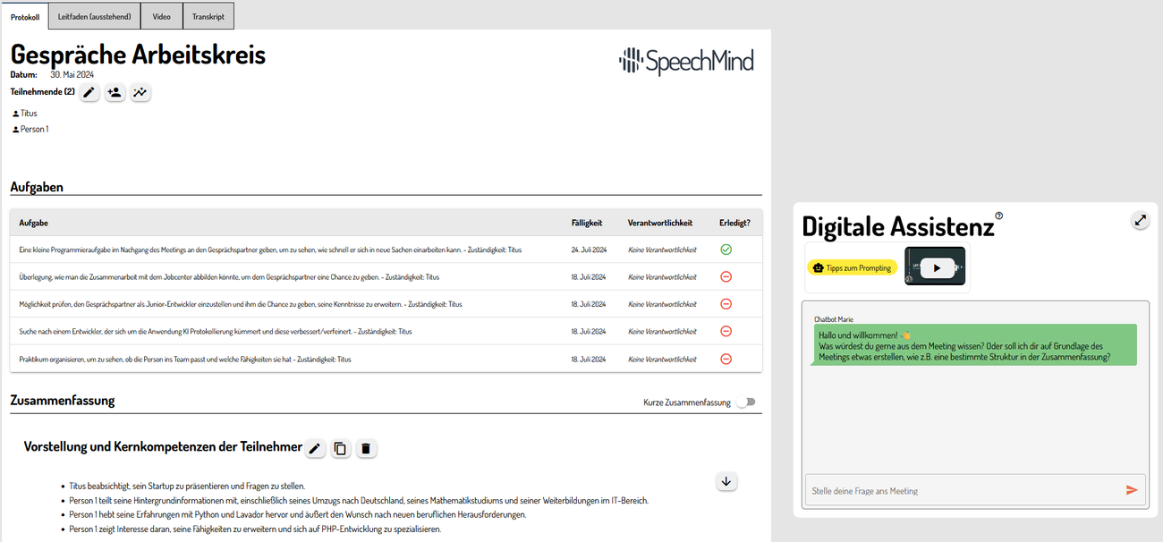 Picture of the Webapplication SpeechMind